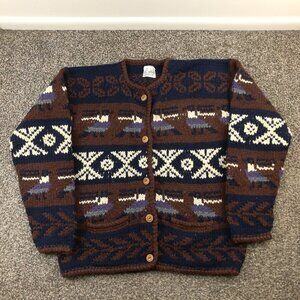 Vintage Bolivian Handknits Sweater Heavy Lambswool Fair Isle Cardigan Womens XL